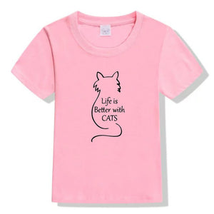 Funny Life is better cotton toddler T Shirt Flip T Shirt Toddler Shirt cotton t shirt for cat lover gift for daughter