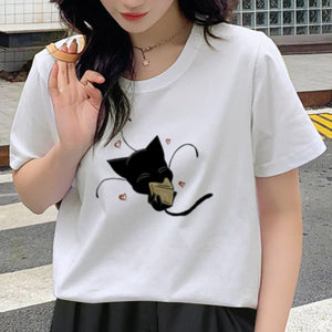MB25 Summer Woman Tshirts Streetwear Cute Top Clothes Women Short Sleeve O-neck Funny Print Cat Cool Goth Graphic T Shirts