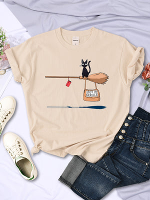 Cute Cat Not In Service Comics Printing Women Soft Cartoons Soft Tshirt Fashion Crewneck Tshirts Vintage Loose T Shirts Couple