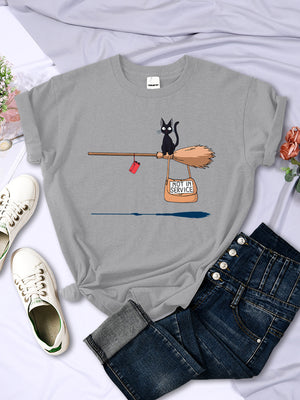 Cute Cat Not In Service Comics Printing Women Soft Cartoons Soft Tshirt Fashion Crewneck Tshirts Vintage Loose T Shirts Couple