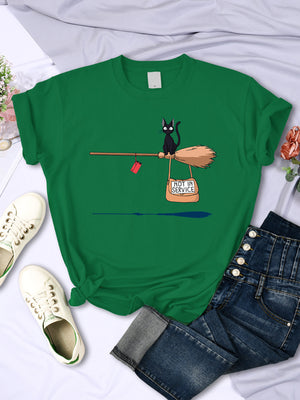 Cute Cat Not In Service Comics Printing Women Soft Cartoons Soft Tshirt Fashion Crewneck Tshirts Vintage Loose T Shirts Couple