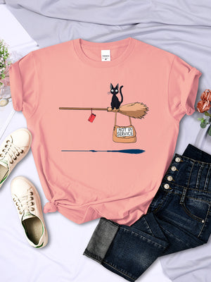 Cute Cat Not In Service Comics Printing Women Soft Cartoons Soft Tshirt Fashion Crewneck Tshirts Vintage Loose T Shirts Couple
