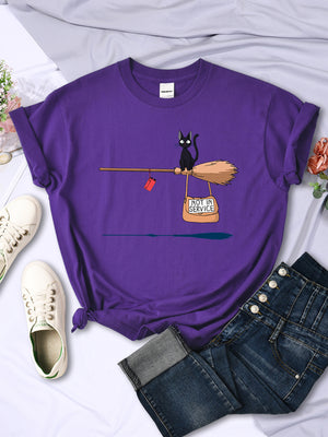 Cute Cat Not In Service Comics Printing Women Soft Cartoons Soft Tshirt Fashion Crewneck Tshirts Vintage Loose T Shirts Couple