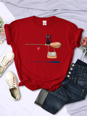 Cute Cat Not In Service Comics Printing Women Soft Cartoons Soft Tshirt Fashion Crewneck Tshirts Vintage Loose T Shirts Couple