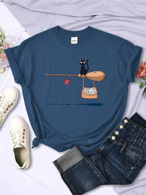 Cute Cat Not In Service Comics Printing Women Soft Cartoons Soft Tshirt Fashion Crewneck Tshirts Vintage Loose T Shirts Couple