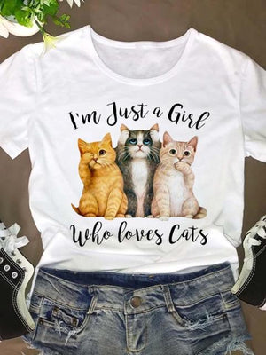 Women Short Sleeve Fashion Clothing Clothes Graphic T Shirt Cat Funny Face Lovely Love Cartoon Summer Tee T-shirt Female Top