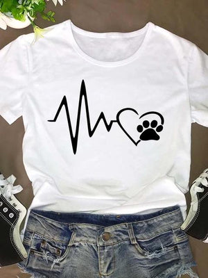 Women Short Sleeve Fashion Clothing Clothes Graphic T Shirt Cat Funny Face Lovely Love Cartoon Summer Tee T-shirt Female Top
