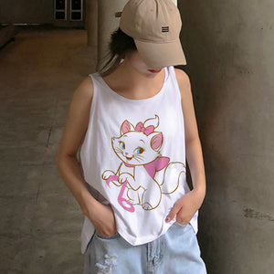 Y2k Clothes 2022 Summer Streetwear Women Tank Tops Disney Kawaii Marie Cat Print Casual Round Neck Sleeveless Female Camisole