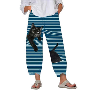 Spring Ladies Pants 2022 New Summer Pants Casual Cute Cartoon Cat Print Trousers Oversized Loose Beach Wide Leg Pants