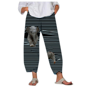 Spring Ladies Pants 2022 New Summer Pants Casual Cute Cartoon Cat Print Trousers Oversized Loose Beach Wide Leg Pants