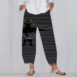 Spring Ladies Pants 2022 New Summer Pants Casual Cute Cartoon Cat Print Trousers Oversized Loose Beach Wide Leg Pants