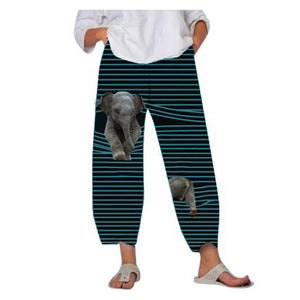 Spring Ladies Pants 2022 New Summer Pants Casual Cute Cartoon Cat Print Trousers Oversized Loose Beach Wide Leg Pants