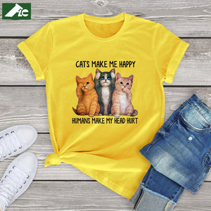 FLC trends cotton women t shirt kawaii Cats Make Me Happy Human Make My Head Hurt unisex Cat Lover T-Shirt harajuku tops tees