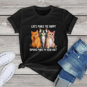 FLC trends cotton women t shirt kawaii Cats Make Me Happy Human Make My Head Hurt unisex Cat Lover T-Shirt harajuku tops tees