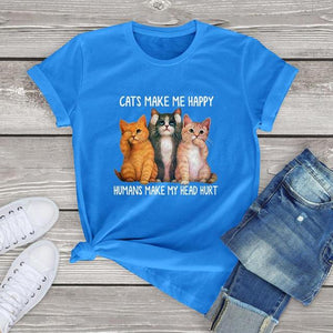 FLC trends cotton women t shirt kawaii Cats Make Me Happy Human Make My Head Hurt unisex Cat Lover T-Shirt harajuku tops tees