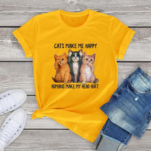 FLC trends cotton women t shirt kawaii Cats Make Me Happy Human Make My Head Hurt unisex Cat Lover T-Shirt harajuku tops tees