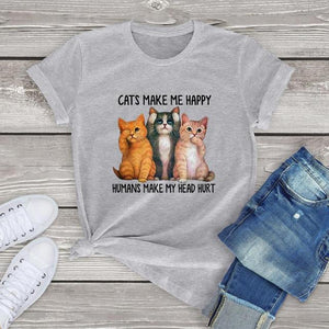 FLC trends cotton women t shirt kawaii Cats Make Me Happy Human Make My Head Hurt unisex Cat Lover T-Shirt harajuku tops tees