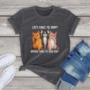 FLC trends cotton women t shirt kawaii Cats Make Me Happy Human Make My Head Hurt unisex Cat Lover T-Shirt harajuku tops tees
