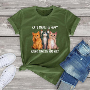 FLC trends cotton women t shirt kawaii Cats Make Me Happy Human Make My Head Hurt unisex Cat Lover T-Shirt harajuku tops tees