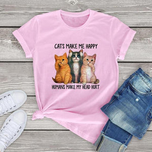 FLC trends cotton women t shirt kawaii Cats Make Me Happy Human Make My Head Hurt unisex Cat Lover T-Shirt harajuku tops tees