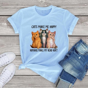 FLC trends cotton women t shirt kawaii Cats Make Me Happy Human Make My Head Hurt unisex Cat Lover T-Shirt harajuku tops tees