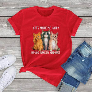 FLC trends cotton women t shirt kawaii Cats Make Me Happy Human Make My Head Hurt unisex Cat Lover T-Shirt harajuku tops tees