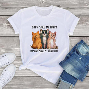 FLC trends cotton women t shirt kawaii Cats Make Me Happy Human Make My Head Hurt unisex Cat Lover T-Shirt harajuku tops tees