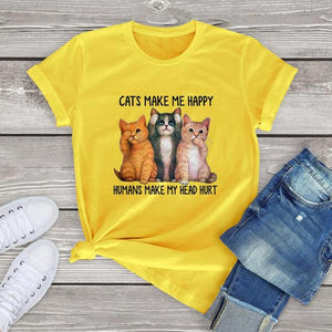 FLC trends cotton women t shirt kawaii Cats Make Me Happy Human Make My Head Hurt unisex Cat Lover T-Shirt harajuku tops tees