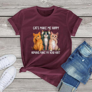 FLC trends cotton women t shirt kawaii Cats Make Me Happy Human Make My Head Hurt unisex Cat Lover T-Shirt harajuku tops tees