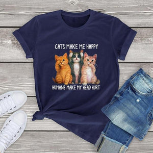 FLC trends cotton women t shirt kawaii Cats Make Me Happy Human Make My Head Hurt unisex Cat Lover T-Shirt harajuku tops tees