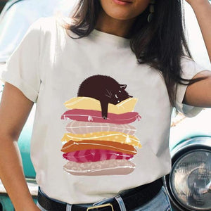 Women T-shirts Cat Lovely New Ladies 2021 Female Graphic Short Sleeve Cartoon O-neck Fashion Tee T Top Shirt Print T-Shirt
