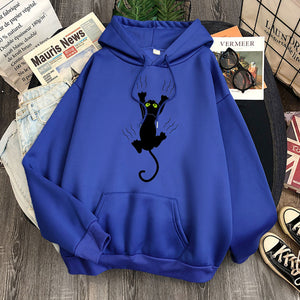 Hoody Funy Black Cats Cartoon Hoodies Female Fashion Korean Women&#39;S Winter Clothing Oversized Fleece Women Sweatshirts With Hood