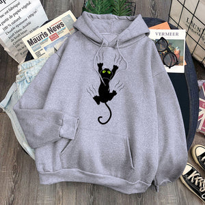 Hoody Funy Black Cats Cartoon Hoodies Female Fashion Korean Women&#39;S Winter Clothing Oversized Fleece Women Sweatshirts With Hood