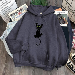Hoody Funy Black Cats Cartoon Hoodies Female Fashion Korean Women&#39;S Winter Clothing Oversized Fleece Women Sweatshirts With Hood