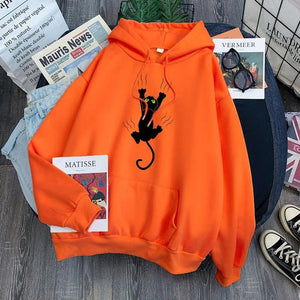 Hoody Funy Black Cats Cartoon Hoodies Female Fashion Korean Women&#39;S Winter Clothing Oversized Fleece Women Sweatshirts With Hood