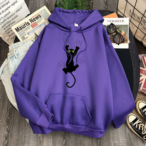 Hoody Funy Black Cats Cartoon Hoodies Female Fashion Korean Women&#39;S Winter Clothing Oversized Fleece Women Sweatshirts With Hood