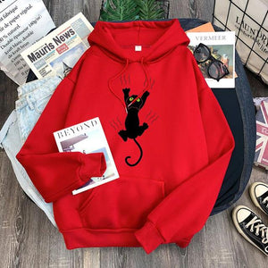 Hoody Funy Black Cats Cartoon Hoodies Female Fashion Korean Women&#39;S Winter Clothing Oversized Fleece Women Sweatshirts With Hood