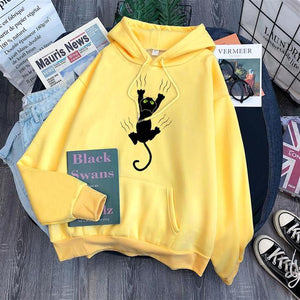 Hoody Funy Black Cats Cartoon Hoodies Female Fashion Korean Women&#39;S Winter Clothing Oversized Fleece Women Sweatshirts With Hood