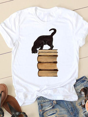 Print T-shirts Short Sleeve Ladies Summer Casual Clothing Women Cat Love Style O-neck Fashion Female T Clothes Graphic Tee