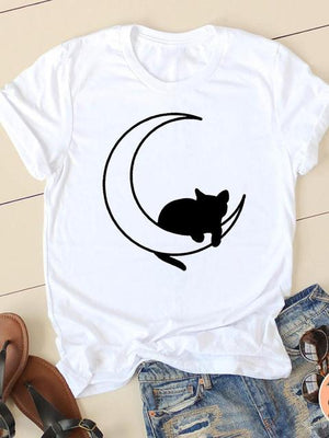 Print T-shirts Short Sleeve Ladies Summer Casual Clothing Women Cat Love Style O-neck Fashion Female T Clothes Graphic Tee