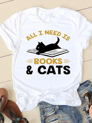 Print T-shirts Short Sleeve Ladies Summer Casual Clothing Women Cat Love Style O-neck Fashion Female T Clothes Graphic Tee