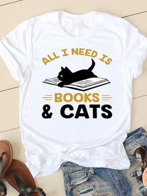 Print T-shirts Short Sleeve Ladies Summer Casual Clothing Women Cat Love Style O-neck Fashion Female T Clothes Graphic Tee