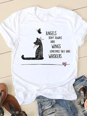Print T-shirts Short Sleeve Ladies Summer Casual Clothing Women Cat Love Style O-neck Fashion Female T Clothes Graphic Tee