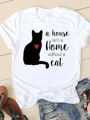 Print T-shirts Short Sleeve Ladies Summer Casual Clothing Women Cat Love Style O-neck Fashion Female T Clothes Graphic Tee