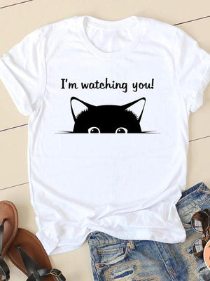 Print T-shirts Short Sleeve Ladies Summer Casual Clothing Women Cat Love Style O-neck Fashion Female T Clothes Graphic Tee