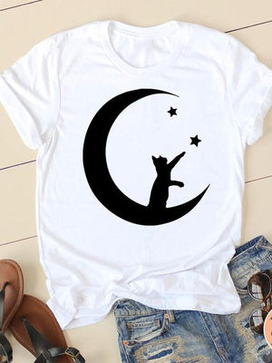 Print T-shirts Short Sleeve Ladies Summer Casual Clothing Women Cat Love Style O-neck Fashion Female T Clothes Graphic Tee