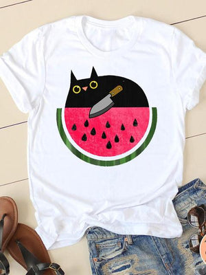 Print T-shirts Short Sleeve Ladies Summer Casual Clothing Women Cat Love Style O-neck Fashion Female T Clothes Graphic Tee