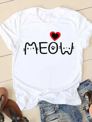 Print T-shirts Short Sleeve Ladies Summer Casual Clothing Women Cat Love Style O-neck Fashion Female T Clothes Graphic Tee