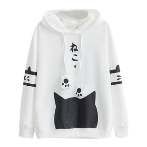 Fashion Sweatshirts Hoodies Women Casual Long Sleeve Kawaii Cat Print Pocket Hoodie Pullover Sweatshirt Top Худи Оверсайз