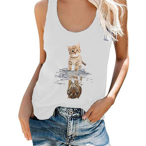 Graphic Tank Tops Woman Camisole Women Cat Tiger Print O-Neck Loose Sleeveless Pullover Tops Women 2021 Tshirts